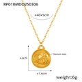 Gold-plated titanium steel round pendant necklace with embossed zodiac sign engraving - Virgo / Gold