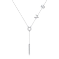 S925 sterling silver LOVE Y-shaped necklace with moissanite accents and vertical bar pendant - (s925 Silver + Moissanite Sn12473) / Chain Length 40cm + 5cm (extension Chain)
