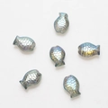 Close-up of 6 fish-shaped iridescent glass charms for DIY jewelry making and beading - Transparent Green