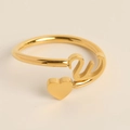 Macro shot of gold adjustable open ring featuring heart and letter U charms - Letter W