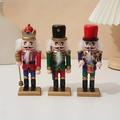 Set of three 13cm glitter wooden nutcracker figures including king and soldier designs - 15CM Red Green Blue (3PCS Set)