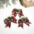 3pcs Christmas black and red plaid bows with pine cones and red berries 13x13cm - Black/Red Plaid Snowflake Bow 3pcs