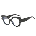 Chic black irregular geometric sunglasses with edgy jagged frames and blue light lenses - Black Frame Clear Lens