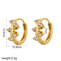 Pair of gold stainless steel hoop earrings with four clear cubic zirconia stones - Four Bright Zircon Style (TE60152)