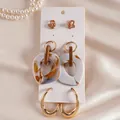 Set of 6 gold earrings with hearts, acrylic marble pendants and faux pearls - Gold (6 Pairs Set)
