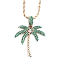 Collana hip-hop con ciondolo a forma di palma placcata oro e zirconi verdi incastonati - Albero di Cocco Verde