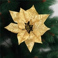 Sparkling gold artificial poinsettia flower ornament on green Christmas tree branch - No Glitter / 13cm / Gold