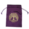 Thick velvet dark purple tarot drawstring pouch with golden tree of life pattern - Tree of Life/Purple Gold