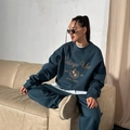 Women's teal oversized tracksuit with letter embroidery and joggers in a relaxed fit - S / Teal