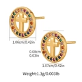 Detailed view of gold earrings with a cross design and colorful zircon stones - Rainbow Cross Round (KE1504-2)