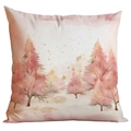 Pink watercolor Christmas pillow cover featuring golden stars and winter pine tree design - Pink Starry Tree