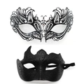 Set di due maschere nere per mascherata con farfalla in filigrana metallica e glitterati - Testa di Fiamma Corno di Toro - Set Nero in Ferro