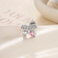 Silver bow stud earrings with sparkling white and pink heart-shaped gems for women - 0.8*6mm / Pink (Single Piece)