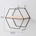 Nordic black hexagonal iron wall shelf with wood insert, 18cm height and 20.5cm length - Black - Small Hexagon