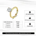 Detail showing 925 sterling silver ring with oval cubic zirconia in 1ct to 3ct sizes - 6-Prong Round Zircon LZR35-Gold-2ct
