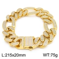 Iced out gold hip hop 3:1 cuban link bracelet with rhinestones 215x20mm - Gold Style (215x20mm)(KB170720-MZOZ)