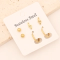 Trois paires de boucles d'oreilles en acier inoxydable doré avec motifs de notes - Music Note Style / Or