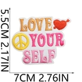 Detail view of Love Yourself embroidered patch with size dimensions and colorful heart - No. 11 (Love Your Self)