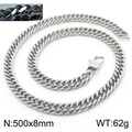 Silver stainless steel curb chain necklace 8mm width with lobster clasp for men and women - 8mm x 500mm(KN233089-ZZ)