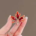 Exquisite golden maple leaf brooch set with sparkling red crystals for women - 343# Maple Leaf