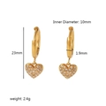 Gold heart drop earrings in stainless steel with cubic zirconia and dimension details - Gold Pave Zirconia Heart Style (TE6360)