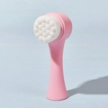Pink manual dual-sided facial cleansing brush with soft fiber bristles and silicone massage pad - All Pink