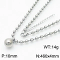 Polished stainless steel bead chain necklace with 10mm spherical pendant in silver finish - 10mm Steel Necklace (KN234404-Z)