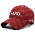 Burgundy cotton baseball cap with white 3D embroidery and subtle letter pattern print - Adjustable / Red
