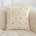 Square cream velvet pillow cover featuring a tufted fried egg design for home decor - Fried Egg