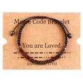 Detail of Morse code bracelet with natural beads on handmade message display card - You are Loved (B3215)