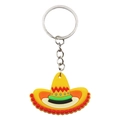 Porte-clés sombrero mexicain en PVC jaune avec détails zigzag rouges et anneau métal - Chapeau Sombrero Mexicain
