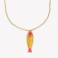 Gouden roestvrijstalen ketting met visvormige hanger en details van roze emaille - Goud-Rood Geel