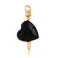 Gold-plated copper heart pendant with black enamel finish and central gold pin detail - Nail Through Heart / Black