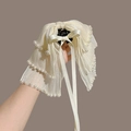 Elegant cream white chiffon claw clip with layered ruffles, pearls and silk ribbon bow - Pearl Ribbon Beige