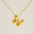 Golden bubble letter H pendant necklace in polished titanium steel for women - Gold - Letter W