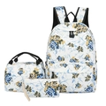 Drei-teiliges Blumen-Rucksack-Set mit Lunchtasche und Federmäppchen in blauem Muster - Einfarbig Blau