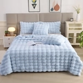 Luxurious light blue faux rabbit fur blanket with a 3D bubble textured grid pattern - 35*35cm Cushion / Pale Blue