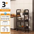 Black 3-tier steel rolling utility cart with hooks and storage bins, 800x410x300mm size - 3 Tiers Heightened / Black