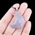 Handheld light purple crescent moon natural stone pendant with black woven cord necklace - 30mm Lilac Stone