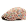 Vintage colorful woven Ivy cap for men and women with geometric jacquard pattern - Adjustable / Pink Plaid