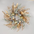 Christmas wreath with golden leaves, pine cones and festive metallic ornaments - 50cm (Without Light)