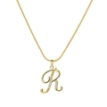 Elegant gold-plated snake chain necklace featuring a crystal-encrusted letter R pendant - Letter R Style (MY2495-12)
