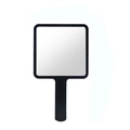 Professional black square handheld makeup mirror with ergonomic handle on white background - No Pattern / Black