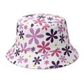 Kids fisherman hat with purple floral patterns and yellow polka dots on white canvas - 51-52CM(2-4 Years Old) / Flower