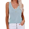 Women's summer V-neck knitted tank top in light blue ice silk fabric for a casual style - S / Green