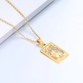 Detailed close-up of Virgo zodiac pendant engraved on polished gold stainless steel chain - Virgo / Gold