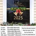 2025 Christmas window static sticker with golden bells and red bow design in five sizes - SDUV340 (2025 Gold Bells & Bow)