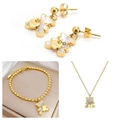 Golden teddy bear jewelry set with white shell inlay and Love heart pendants - White Shell Gold Color Bear Jewelry Set