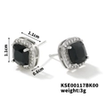 Detailed view of square black gemstone stud earrings with dimensions 1.1cm x 1.1cm - Black Zirconia