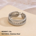 Silver hollow leaf beaded open ring in stainless steel with adjustable size detail - 694-1 Groove Beaded Edge / Steel